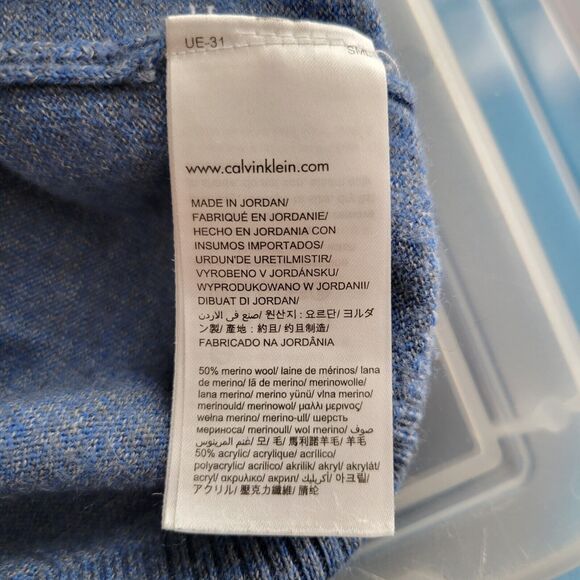 Calvin Klein Sweater Women's Large Blue V-Neck Merino Wool Blend Ombre Stripe - Picture 7 of 8